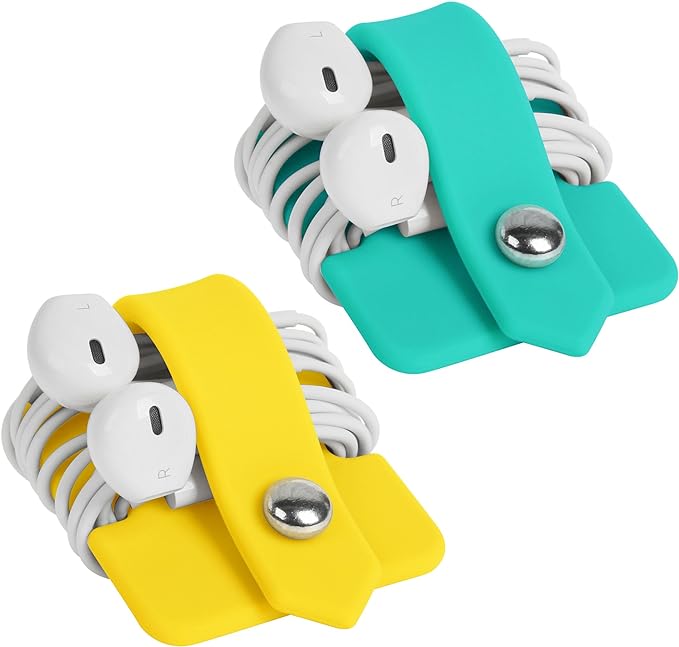 Cord Organizer Tangle-Free Earphone Organizer Headphone Earphone Cable Organizer Cord Wrap Winder Earbuds Wrap Winder Cord Manager Cable Winder(Blue&Yellow, Set of 2)