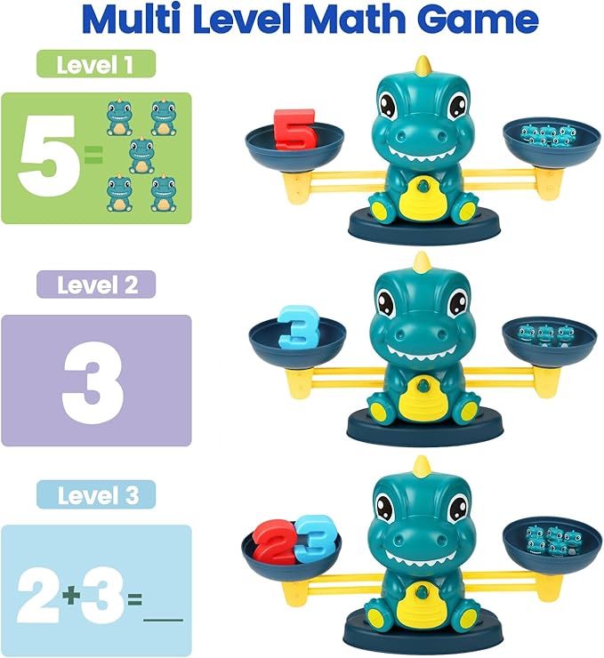 Aitbay Dinosaur Math Balance Toys, Montessori Toys for 3 Years Old Kids, Toddler Educational Toys for 4 5 6 7 Year Old Boys and Girls - Birthday Gifts for Kids Ages 3-5 5-7