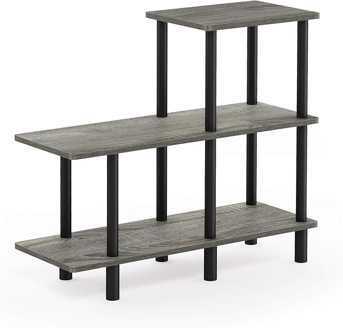 Furinno Turn-N-Tube 3-Tier Cube Ladder Shelf, French Oak Grey/Black