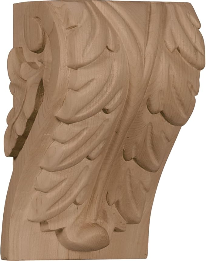 Ekena Millwork CORW04X03X06BARO Large Acanthus Leaf Block Wood Corbels, 3 3/4"W x 3 1/4"D x 6"H, Red Oak