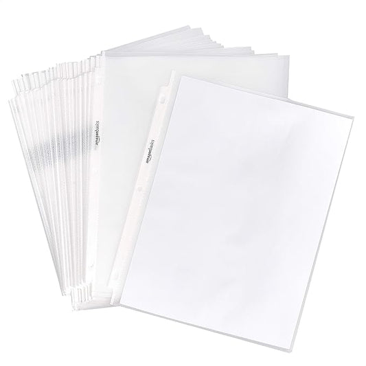 Amazon Basics Heavy Duty Non-Glare Sheet Protector for Documents, 3 Ring Binder, Top Loading, Letter Size 8.5 x 11 inch, Clear, 100-Pack