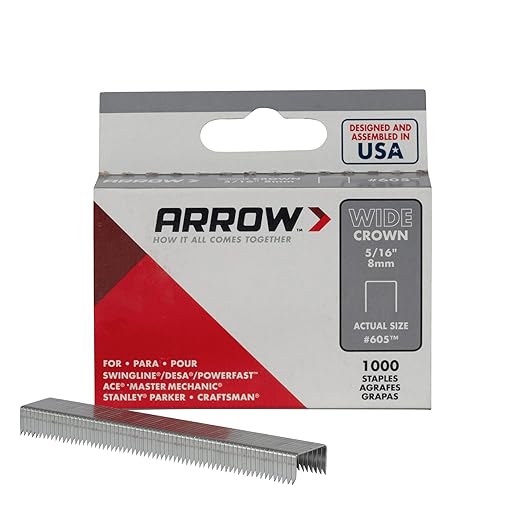 Arrow 60530 Wide Crown Staples for Staple Guns and Staplers, Use for Upholstery, Crafts, General Repairs, 5/16-Inch Leg Length, 1/2-Inch Crown Width, 1000-Pack
