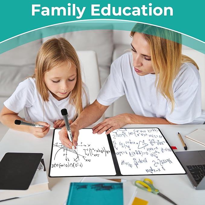 Double-Sided Whiteboard - Portable, 12" x 9" Dry Erase Boards with 3 Markers, Eraser and Stylish Red Elastic Pen Tray for Office, School and Home (Double-A4 Pink)