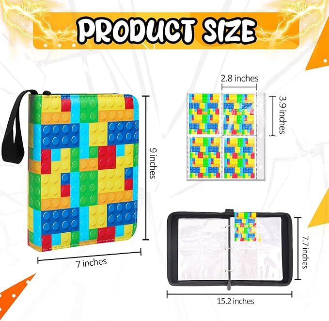 400 Pocket Trading Card Binder with 50 Removable Sleeves, Portable Zippered Card Holder, Collection Album Book Case Storage for MTG, TCG, Sports, Game Cards (Building Block)