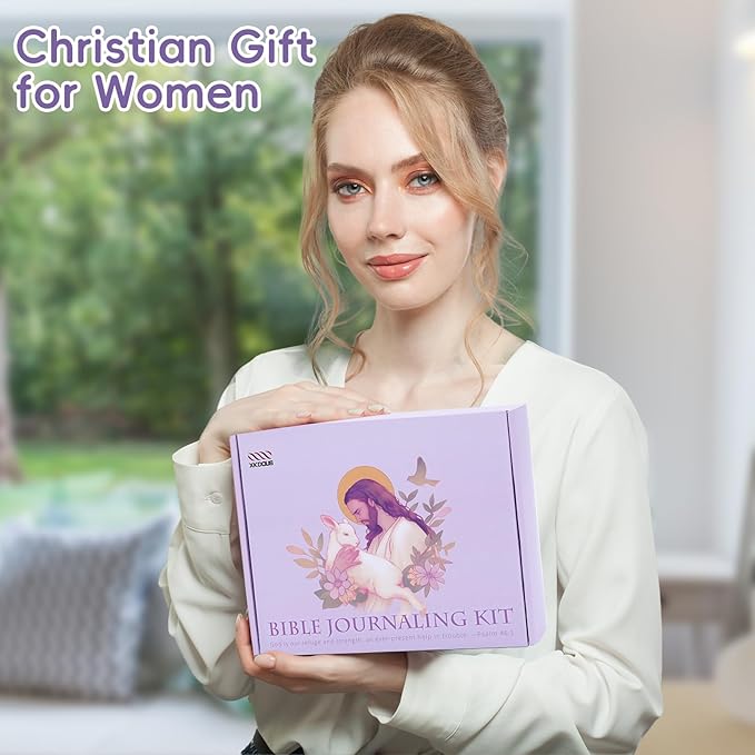 XKDOUS Bible Study Supplies Journaling Kit for Women, Bible Study Kit Journaling Supplies with Prayer Journal, Highlighters, Emergency Card, Pencil Case and More, Christian Gifts for Women, Purple
