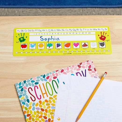 Really Good Stuff 24PK Zaner-Bloser Self-Adhesive Plastic Desktop Reference Nameplate - Letters, Numbers, Colors, Traditional Manuscript Name Tags