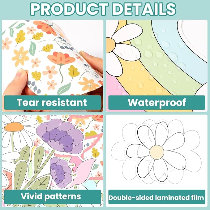 Spring Bulletin Board Decor Set Motivational Let's Grow Together Pastel Flower Butterfly Rainbow Classroom Cutout April Or May Bulletin Board for Back to School Home Nursery Chalkboard Wall Decor