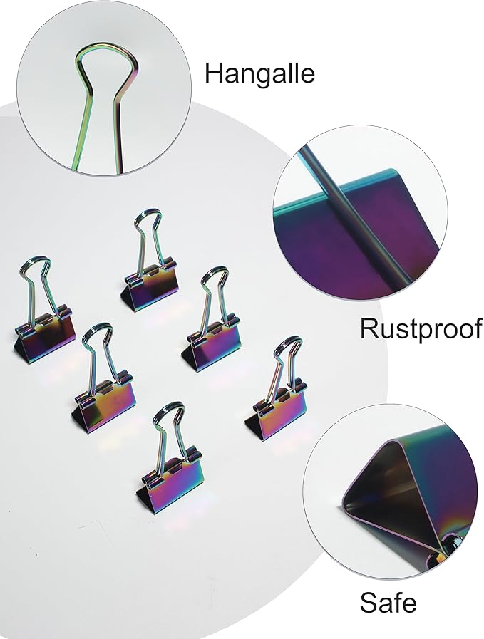 10 Pcs Rainbow Paper Clamps,Medium Binder Clips, 1 Inch Length for Office Use, Organize Files and Folders