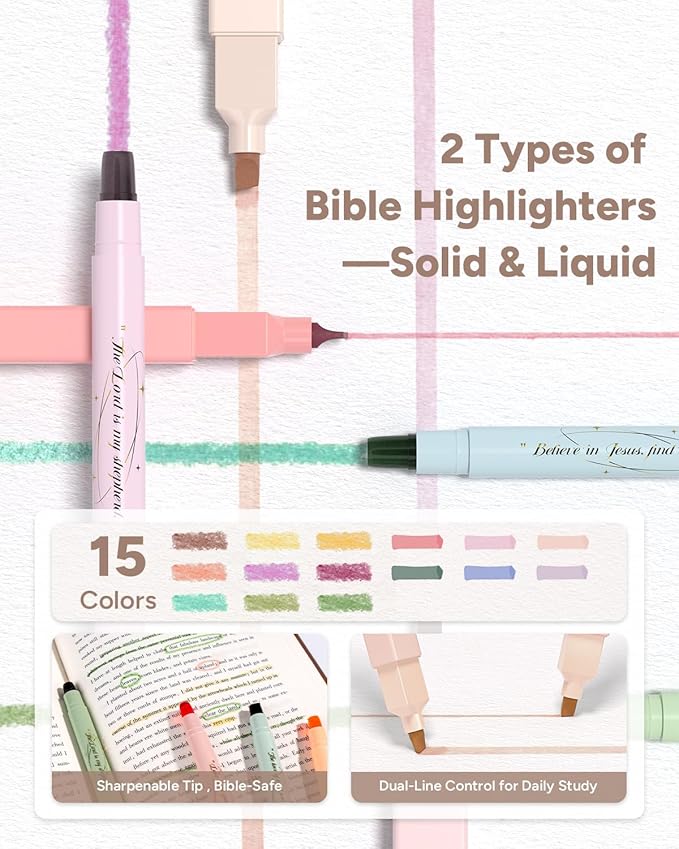 WEMATE 76 PCS Bible Study Supplies with Case, 15 No Bleed Highlighters and Pens, Washi Tape, Transparent Sticky Notes, Prayer Cards, Annotation Journaling Kit Christian Gift for Women