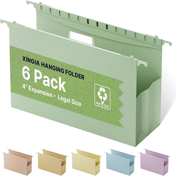 XINGIA Legal Size Hanging File Folders Extra Capacity,4 Inch Expandable Filing Cabinet Folders for Bulky Files,Tax,Contract Storage,Wheat Straw Heavy Duty File Organizer for File Frame,Box,Drawer