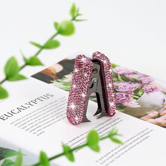 Multibey Staple Remover, Rhinestone Bedazzled Bling Desk Accessory with Metal Jaws, Acrylic Handle for Office & School Supplies, Cute Gift for Women (Pink, Black)