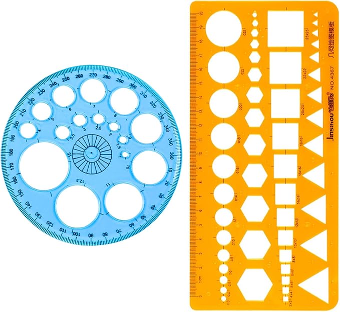 2 Pcs Geometric Stencils Templates, Circle Round Stencil, Measuring Geometry Ruler, Scale Drafting Digital Drawing Set, Artist Design Aid Tool