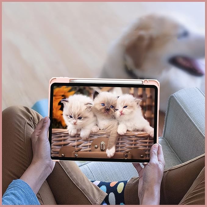 Fintie Hybrid Slim Case for iPad Pro 11-inch (4th / 3rd Generation) 2022/2021 - [Built-in Pencil Holder] Shockproof Cover w/Clear Transparent Back Shell, Also Fit iPad Pro 11" 2nd Gen, Rose Gold