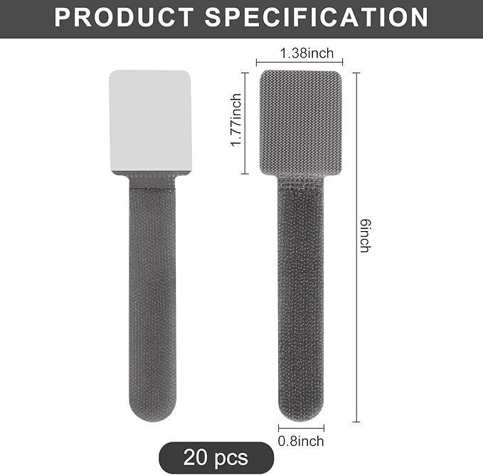 20-Pack Large Reusable Self-Adhesive Cable Ties cable management Adjustable Hook & Loop Straps for Organizing Data Cables, Wires, Headphones Under-Table Cord Management for Home, Office