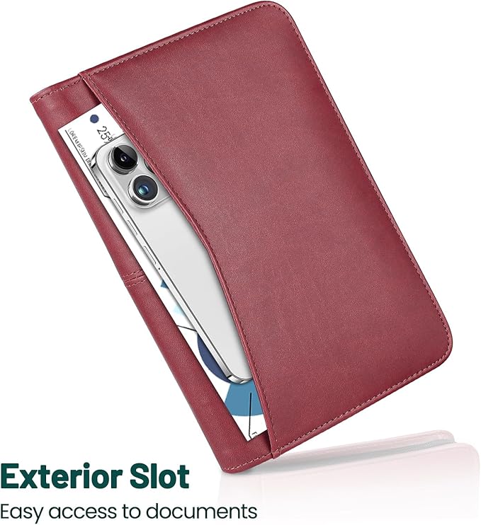 Padfolio for Women, Zippered Business Portfolio, Leather Padfolio Binder 5.3 x 8 inch Writing Pad, Business Portfolio Organizer, Small Padfolio with Clipboard (Red)
