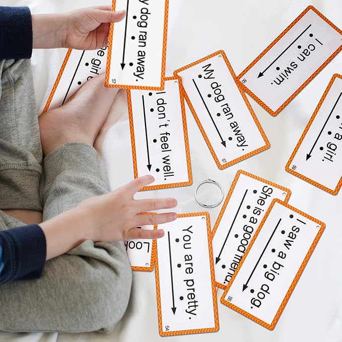 Junkin 60 Pcs Sight Word Sentence Cards Phonics Flash Cards for Kids Kindergarten Preschool, Education Sight Word Games Flashcards for Early Childhood Home School Daily Sentence Building Reading Toy