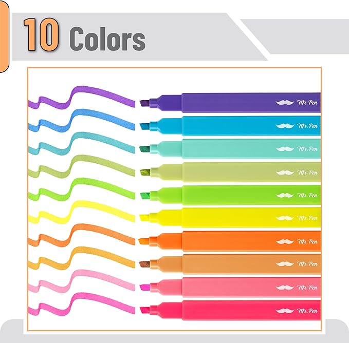 Mr. Pen- Aesthetic Highlighters, 10 Pack, Chisel Tip, Vibrant Colors, Cute Highlighters Assorted Colors