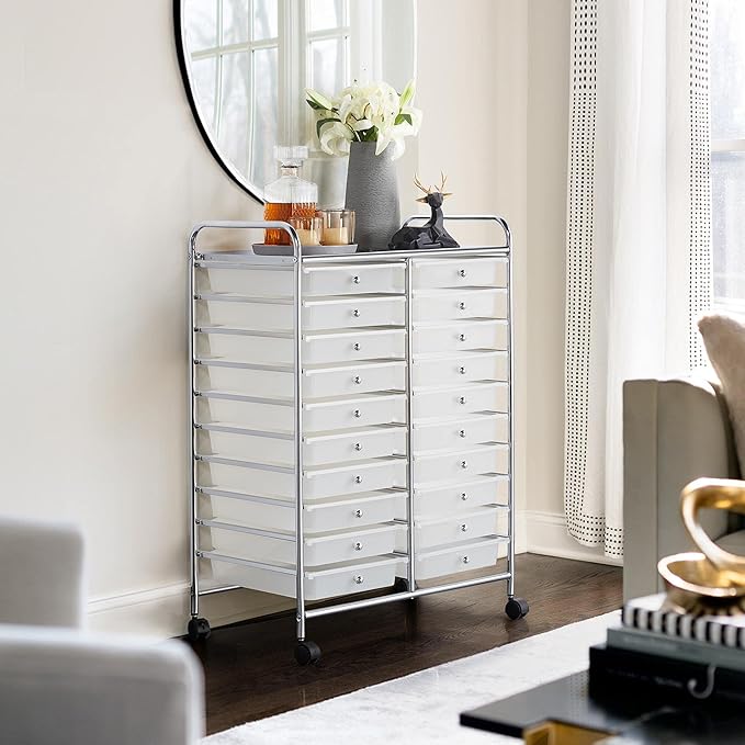 Yaheetech 20 Drawers Rolling Storage Cart Multipurpose Movable Organizer Cart Tools Scrapbook Paper Organizer on Wheels, White