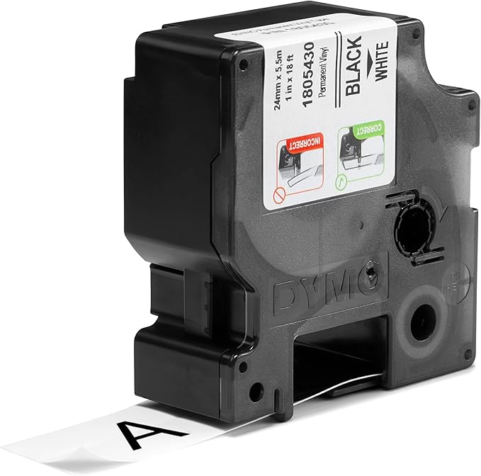 DYMO Rhino Industrial Vinyl Labels 1" Black Print on White Tape