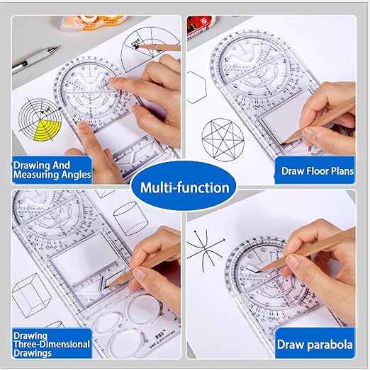 Multifunctional Geometric Ruler Set,Mathematics Drawing Ruler Geometric Drawing Template Measuring Tool Draft Rulers Million Flower Rulers