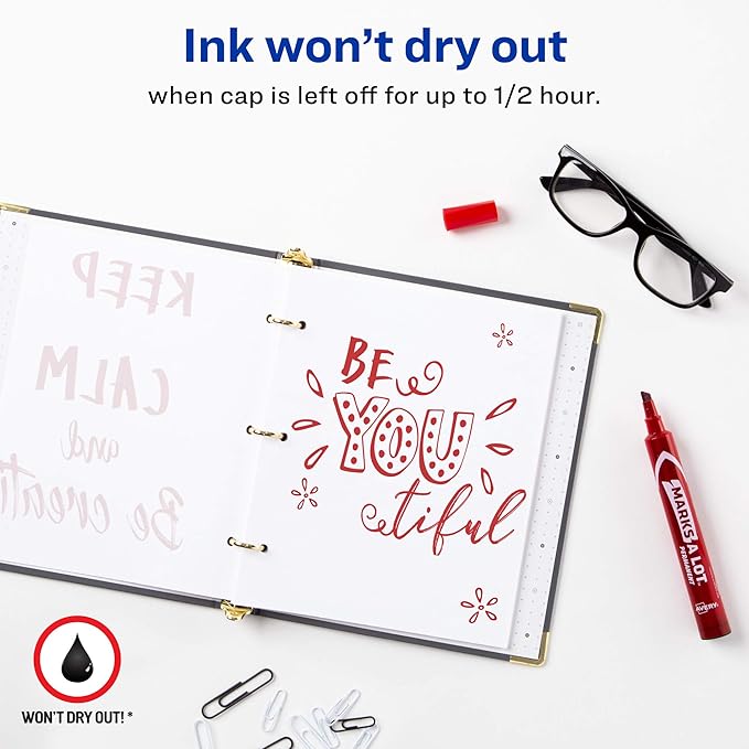 Avery Marks A Lot Permanent Markers, Large Desk-Style Size, Chisel Tip, Water and Wear Resistant, 12 Red Markers (08887)