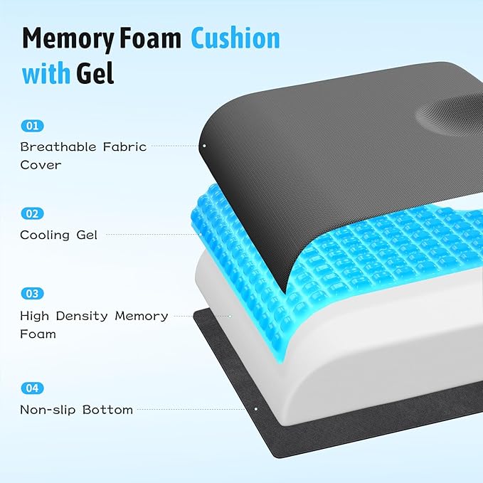 TranquilMoments Seat Cushion, Gel Wheelchair Seat Cushion，Ergonomic Chair Cushions for Office Chairs & Car, Relieve Sciatica, Back and Tailbone Pain, Removable Cover & Non - Slip Bottom, Grey