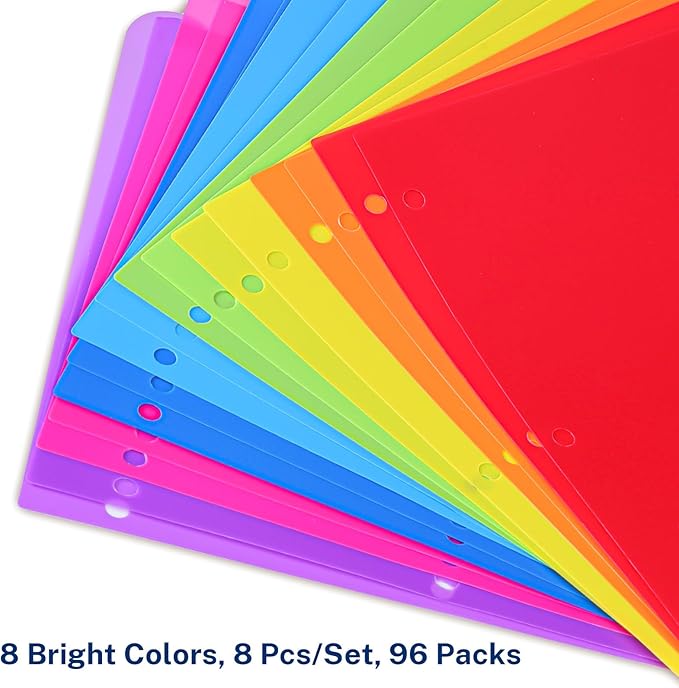 Dividers for 3 Ring Binder, 8-Tabs Dividers Bulk 96 Pcs 12 Set Plastic Binder Dividers with Tabs, 3 Hole Punched Dividers Letter Size for School Office, 8 Assorted Bright Rainbow Colors