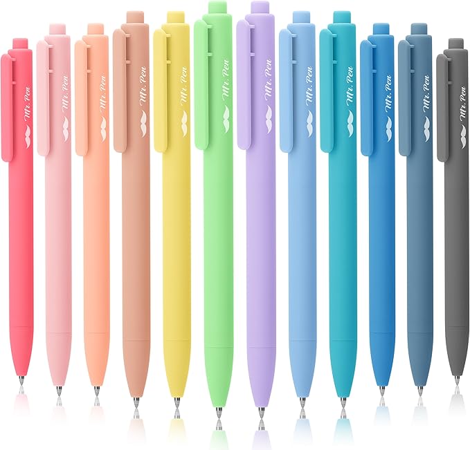 Mr. Pen- Retractable Gel Pens, 12 Pack, Black Ink Gel Pens, Pastel Barrels, Fast Dry, Gel Pen Fine Point 0.7mm