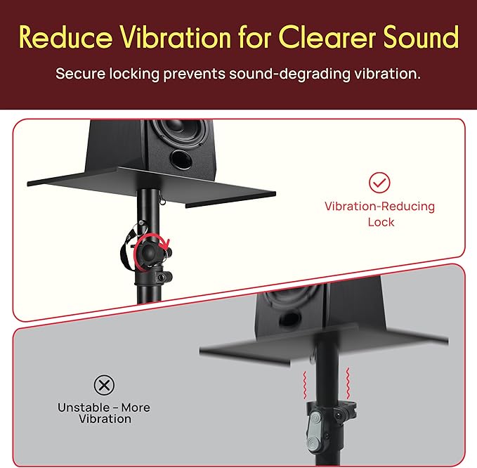 Pyle Adjustable Speaker Stand Pair – Dual Studio Monitor Tripod with Metal Base, Anti-Slip Speaker Pads, Height Adjustment from 34” to 53” – Ideal for Home, Studio, and DJ Use, 90 lbs Weight Capacity