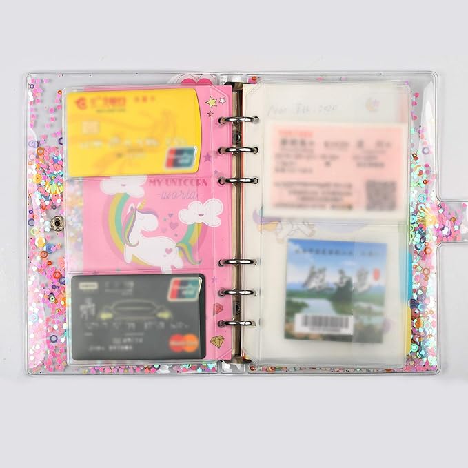 32 Pcs Binder Pockets A6 Size 6 Holes Binder Zipper Pouch Folders for 6-Ring Notebook Binder Loose Leaf Bags, Waterproof PVC Pouch Document Filing Bags,Name Cards and Receipt