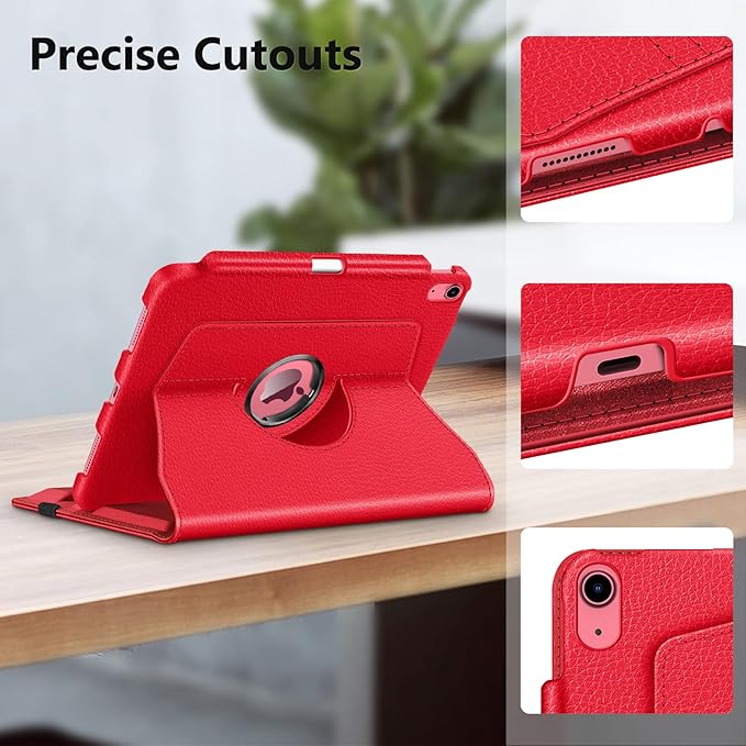 Fintie Rotating Case for iPad (A16) 11th Generation 11 Inch (2025), iPad 10th Generation 10.9 Inch (2022) - [Built-in Pencil Holder] 360 Degree Rotating Protective Stand Cover, Red