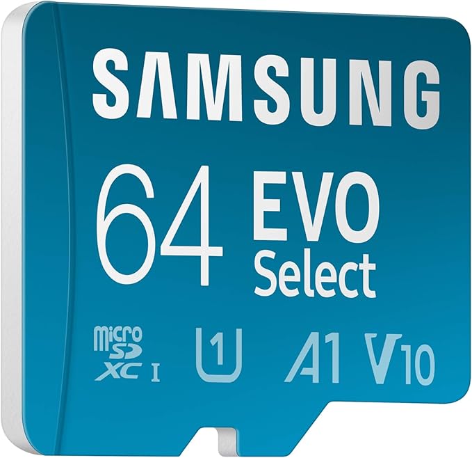Samsung EVO Select microSD Memory Card + Adapter, 64GB microSDXC, Up to 160 MB/s, UHS I, C10, U1, V10, A1, for Mobile Phone, Smartphones, Nintendo-Switch, and Tablets (MB-ME64SA/AM)