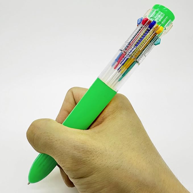 HeTaoCat Multicolor Pens 3 Pack 0.5mm 10-in-1 Retractable Ballpoint Pens - 10 Colors Transparent Barrel Ballpoint Pen for Office Supplies (Green)