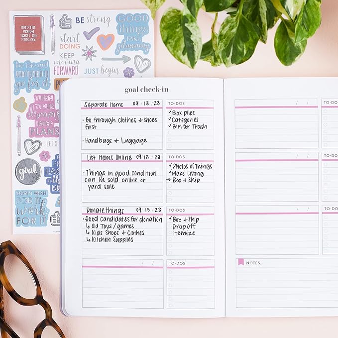Erin Condren Designer Petite Planner - Goal Setting Journal Editions with Illustrative, Functional, Cute Sticker Pack that Includes Inspirational Quotes for Customization (Goal Setting 2)