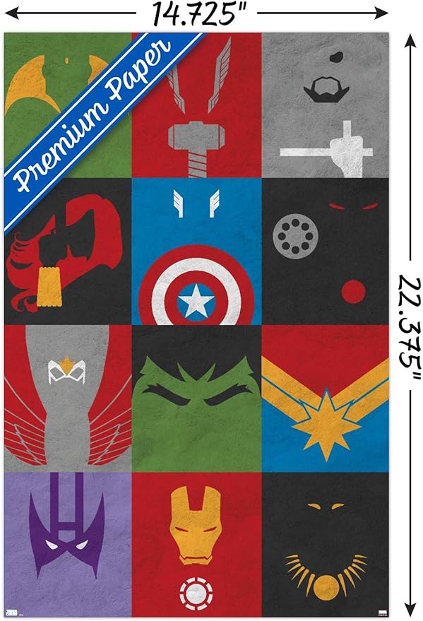 Trends International Marvel Comics - Avengers - Minimalist Grid Wall Poster, 14.725" x 22.375", Premium Poster & Mount Bundle
