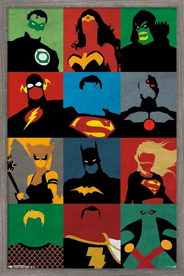 Trends International DC Comics - Justice League - Minimalist Wall Poster, 22.375" x 34", Barnwood Framed Version
