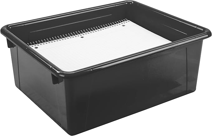 Storex Letter Size Deep Storage Tray – Organizer Bin with Non-Snap Lid for Classroom, Office and Home, Black, 5-Pack (62543A05C), 10 x 13 x 5 Inches