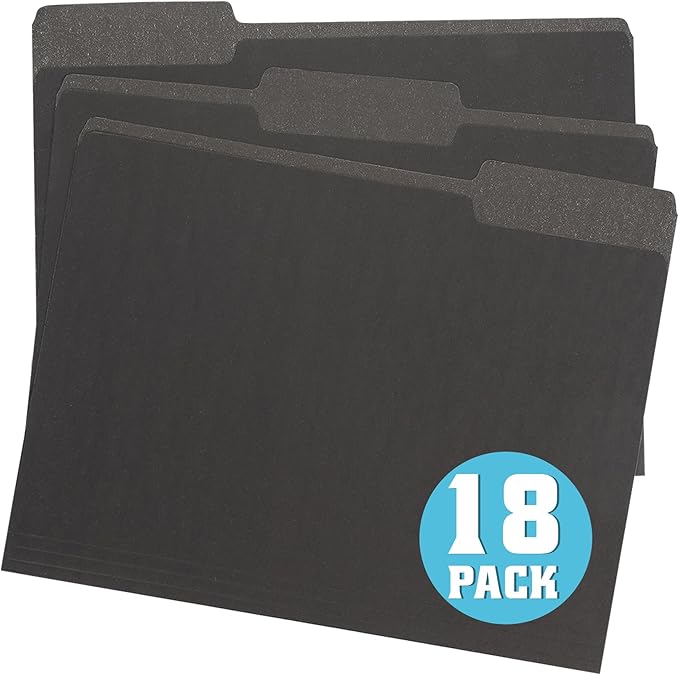 18-Pack Black File Folders,Letter Size Colored File Folders,1/3 Cut Tab,Office Home School for Documents Files Paper