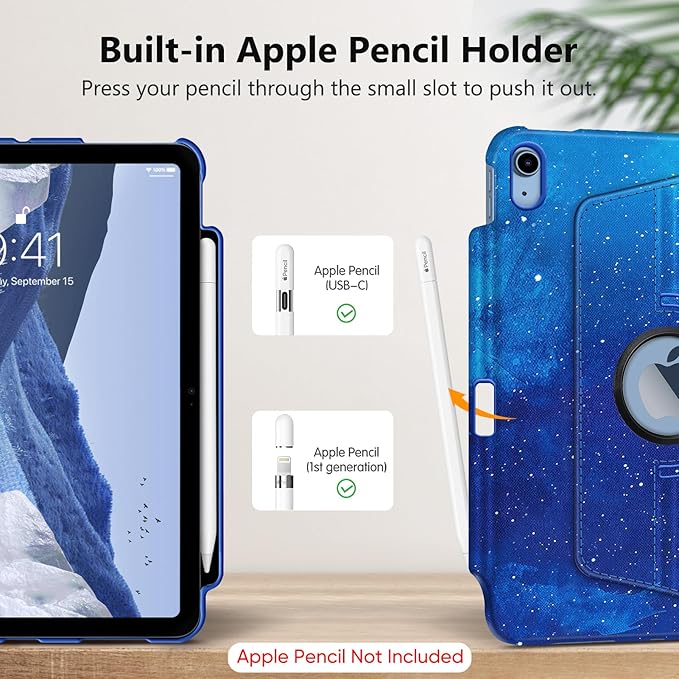 Fintie Rotating Case for iPad (A16) 11th Generation 11 Inch (2025), iPad 10th Generation 10.9 Inch (2022) - [Built-in Pencil Holder] 360 Degree Rotating Protective Stand Cover, Starry Sky
