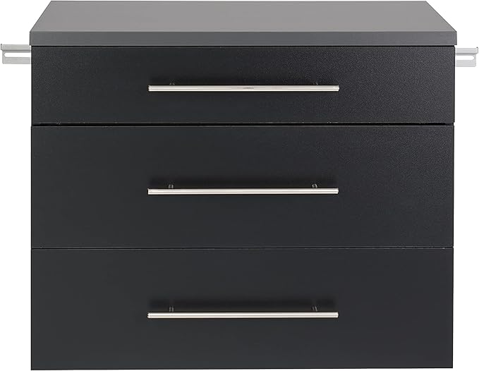 Prepac HangUps 30'' Garage Storage Cabinet with 3 Drawers, Wood Wall Mount Pantry Cabinet, Wall Hanging Laundry Room Cupboard, Kitchen Pantry for Garage, Kitchen and Laundry Organization, Black