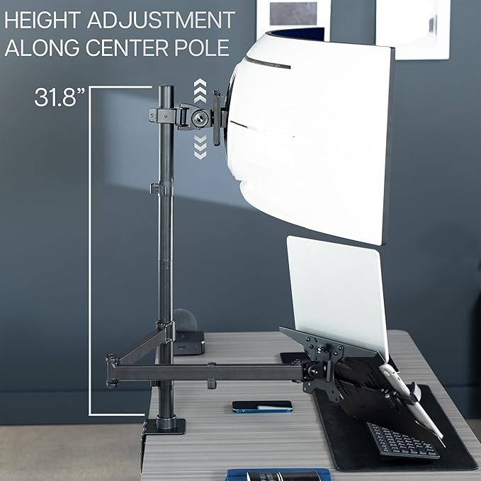 VIVO Ultrawide Monitor + Laptop Mount for up to 49 inch Screens and 10 to 15.6 inch Laptops, Double Screen Viewing, Smooth Articulation, Black, STAND-V113L
