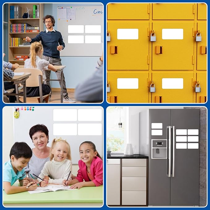 32 Pcs Dry Erase Magnetic Labels, 4.2 x 2.1 Reusable Writable Magnetic Name Tags Magnetic Label Stickers for Whiteboard, Refrigerator, Locker Classroom Office Home (White)