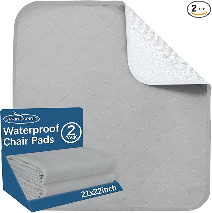 Waterproof Chair Pads for Incontinence Washable 22'' x 21'', 2 Pack Absorbent Seat Protector Pee Pads for Adults, Elderly, Kids, Toddler and Pets, Grey