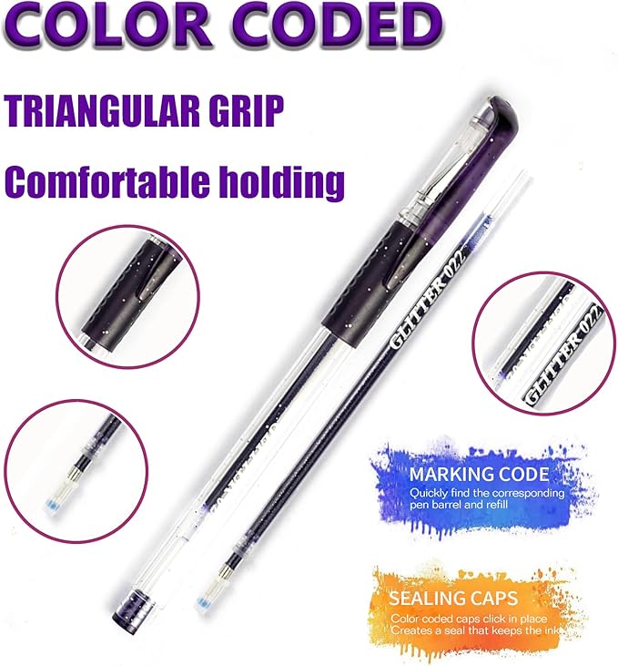 24 Pack Purple Gel Pens, 12 Colored Gel Pen with 12 Refills,40% More Ink Write Smooth for Adults Coloring Books Drawing Doodling Scrapbooks Bullet Journaling