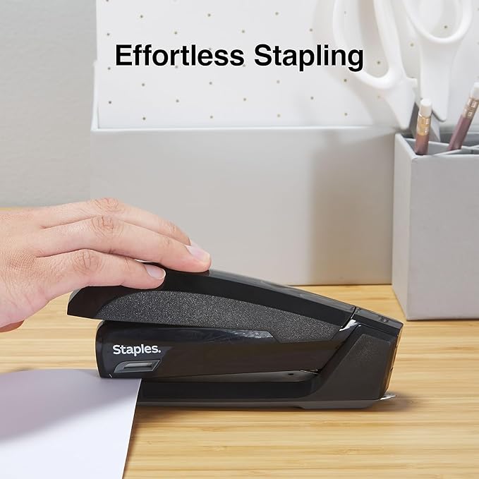 Staples One‑Touch Desktop Stapler, 20‑Sheet Capacity, Black – Easy‑Press Office Stapler
