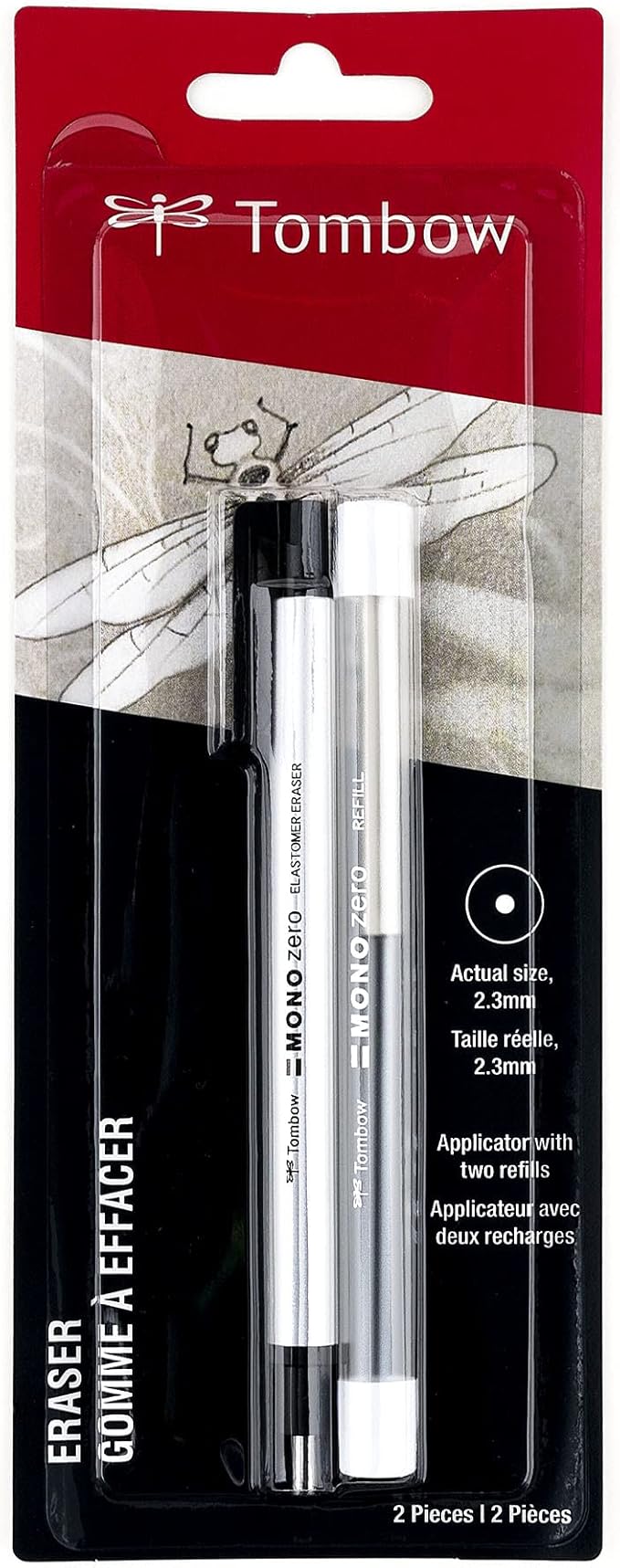 Tombow Mono Zero Eraser and Refill Value Pack, Round 2.3mm. Precision Tip Pen-Style Eraser with Refill, Black & 57317 Mono Zero Eraser Value Pack, Rectangle 2.5 mm. Precision Tip Eraser with Refills