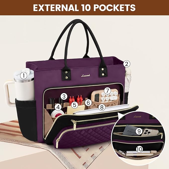 LOVEVOOK 15.6 Inch Teacher Tote Bag for Women Work, Laptop Bag Work Tote Bag Nurse Bags With Large Cup Holder, Professional Computer Briefcase Business Large Purses Handbag, Diaper Bag Mother Gift