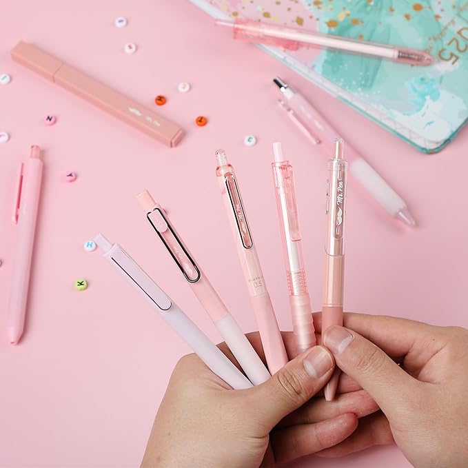 Mr. Pen- Gel Ink Pink Pen Set, 12 Pack, 1 x Aesthetic Highlighter, 0.5mm Cute Pink Pens Black Ink with Pastel Barrels