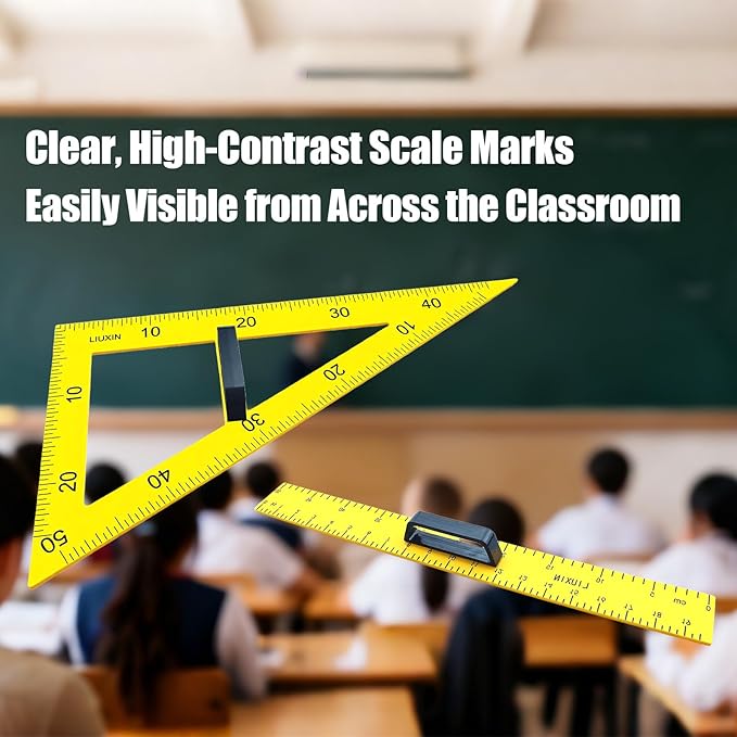 Magnetic Geometry Tool Set Classroom Whiteboard Math, with Non Slip Handle, 60°45°Triangle Ruler Protractor Compass, 5Pcs