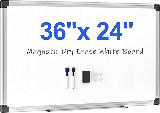 Magnetic Dry Erase Board 36 x 24 for Wall, Whiteboard for School, Classroom, Study & Home Office – Silver Aluminum Frame with 2 Markers, 4 Magnets & Eraser